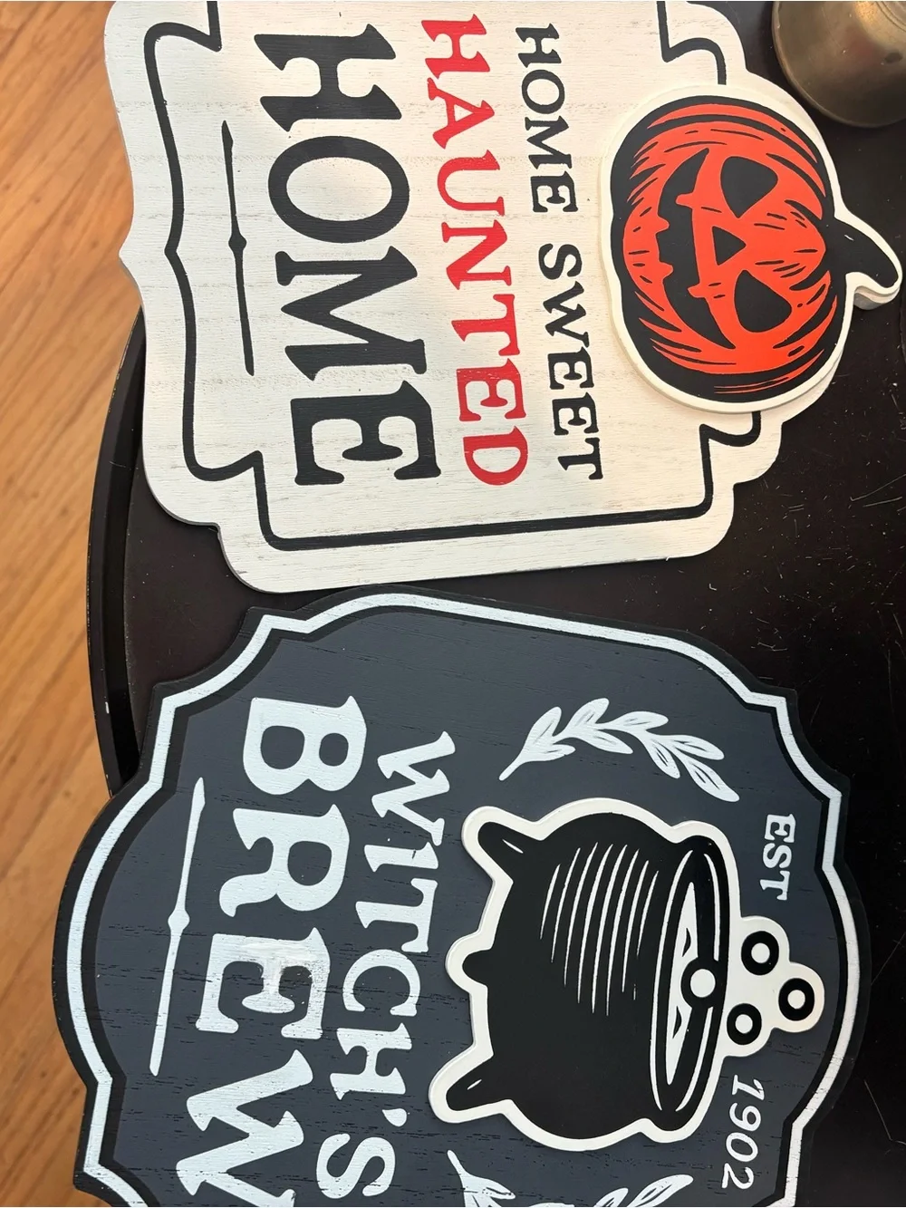 Pair Halloween Wall Signs Home Sweet Haunted Home and Witches Brew Vintage Style